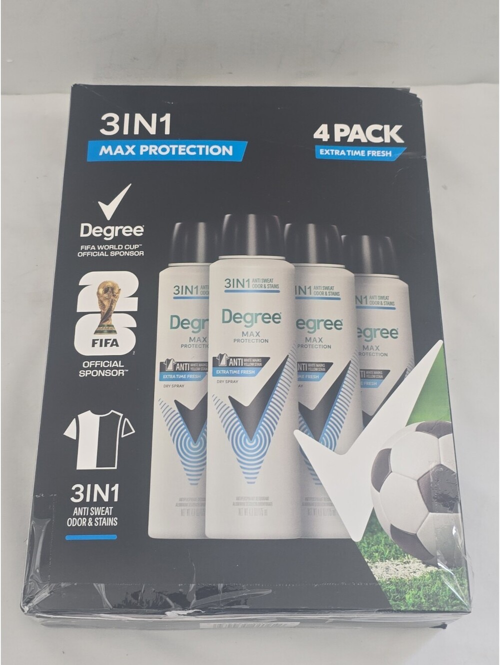 Degree Max Protection 3-in-1 Antiperspirant Dry Spray Extra Time Fresh 4pk